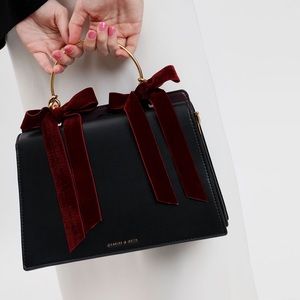 Charles & Keith black velvet bow handbag